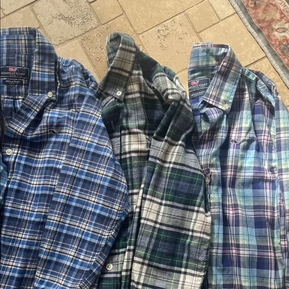 BUNDLE Vineyard Vines FOUR Flannel Shirts Small Plaid Shirt Collection 8-10 Tops - Picture 3 of 15